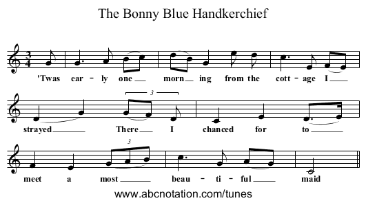 The Bonny Blue Handkerchief - staff notation
