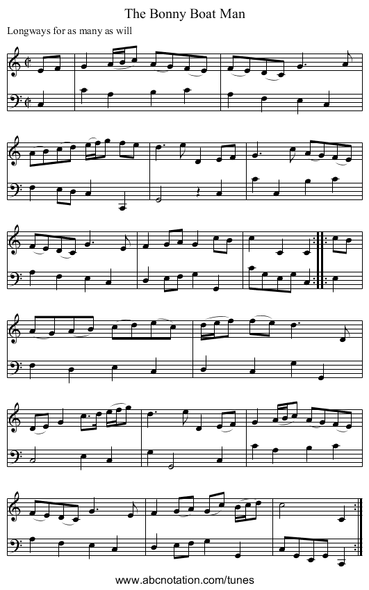 The Bonny Boat Man - staff notation