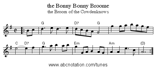 the Bonny Bonny Broome - staff notation