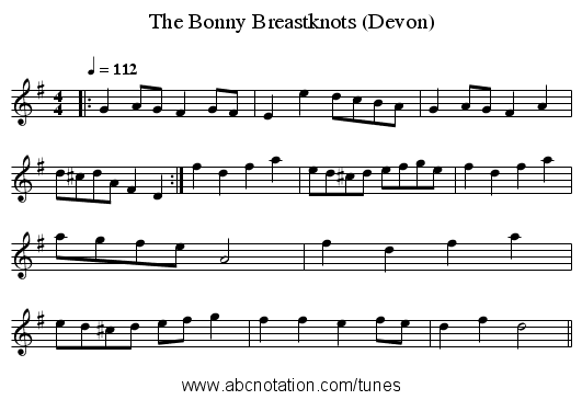 The Bonny Breastknots (Devon) - staff notation
