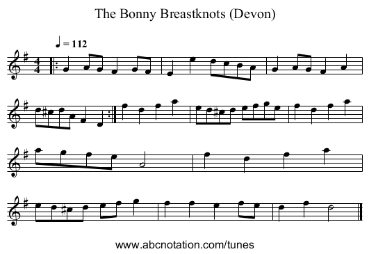 The Bonny Breastknots (Devon) - staff notation