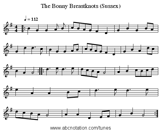 The Bonny Breastknots (Sussex) - staff notation