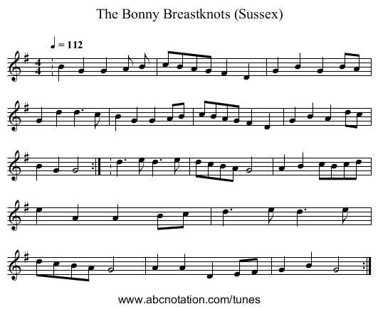 The Bonny Breastknots (Sussex) - staff notation