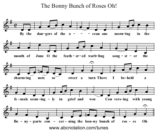 The Bonny Bunch of Roses Oh! - staff notation