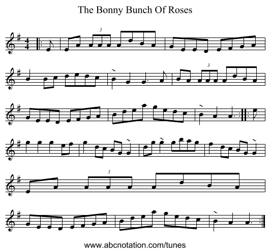 The Bonny Bunch Of Roses - staff notation