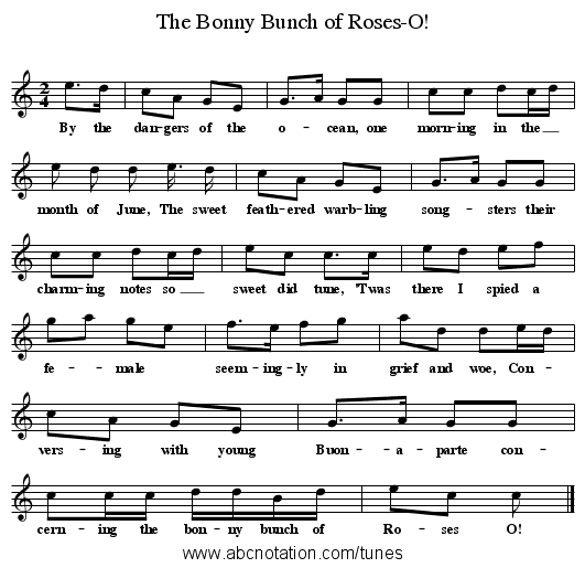 The Bonny Bunch of Roses-O! - staff notation