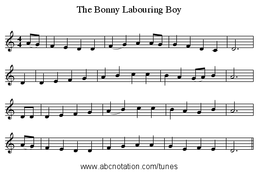 The Bonny Labouring Boy - staff notation