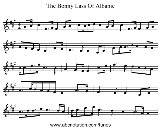 The Bonny Lass Of Albanie - staff notation