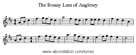 The Bonny Lass of Anglesey - staff notation