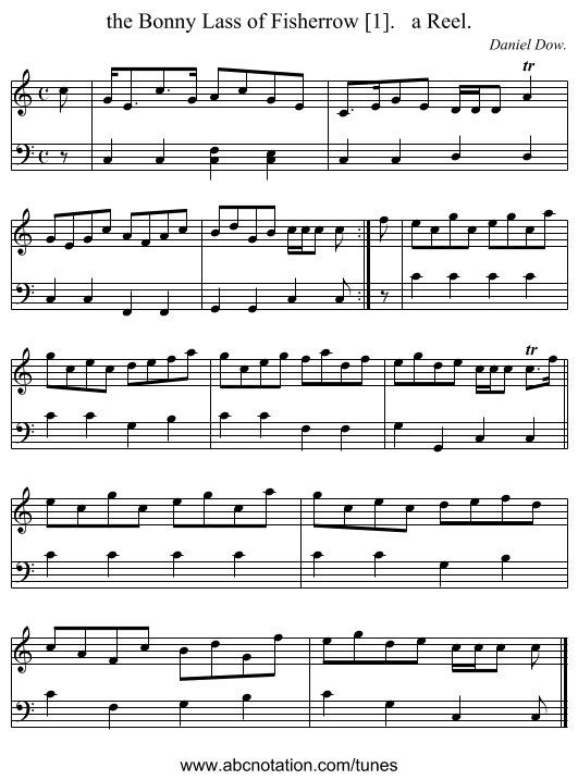 the Bonny Lass of Fisherrow [1].   a Reel. - staff notation