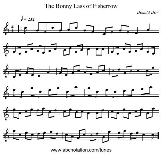 The Bonny Lass of Fisherrow - staff notation