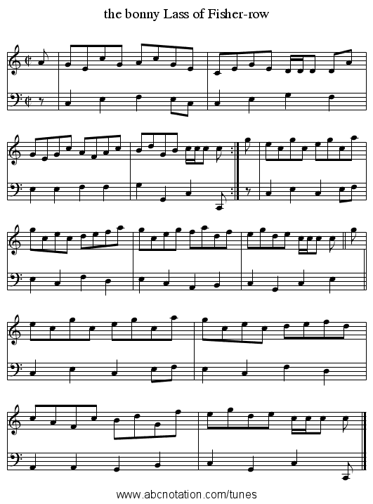 the bonny Lass of Fisher-row - staff notation
