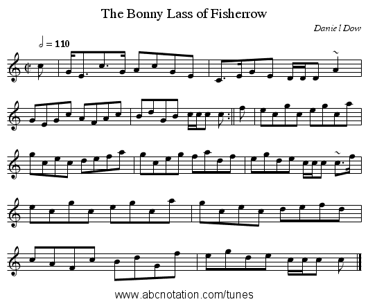 The Bonny Lass of Fisherrow - staff notation