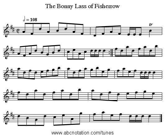 The Bonny Lass of Fisherrow - staff notation