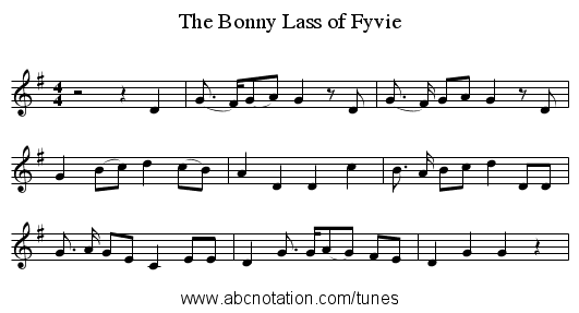 The Bonny Lass of Fyvie - staff notation