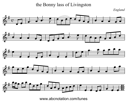 the Bonny lass of Livingston - staff notation