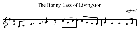 The Bonny Lass of Livingston - staff notation