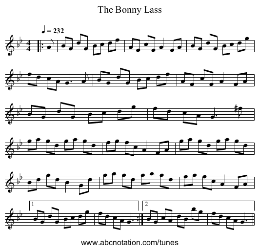 The Bonny Lass - staff notation