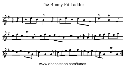 The Bonny Pit Laddie - staff notation