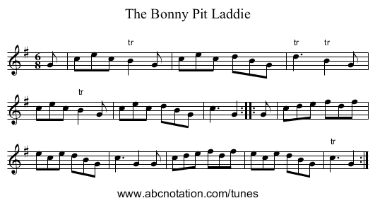 The Bonny Pit Laddie - staff notation