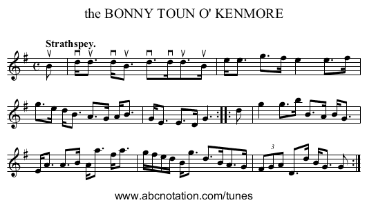the BONNY TOUN O' KENMORE - staff notation