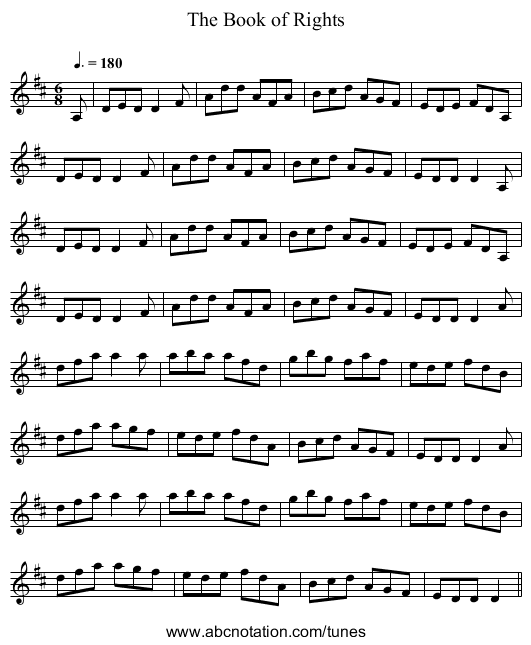 The Book of Rights - staff notation