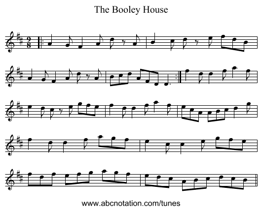 The Booley House - staff notation