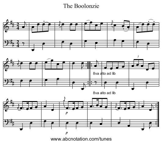 The Boolonzie - staff notation