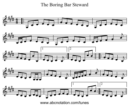 The Boring Bar Steward - staff notation