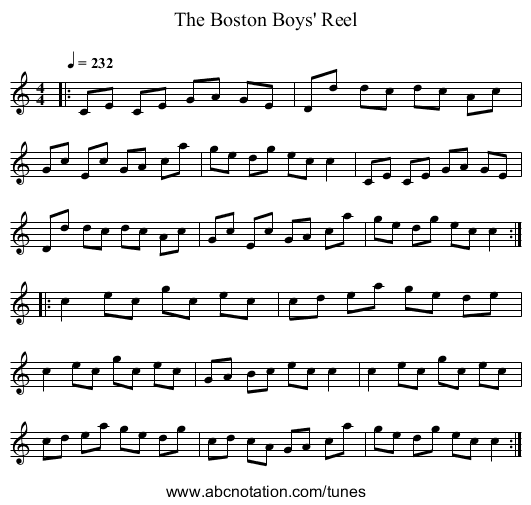 The Boston Boys' Reel - staff notation