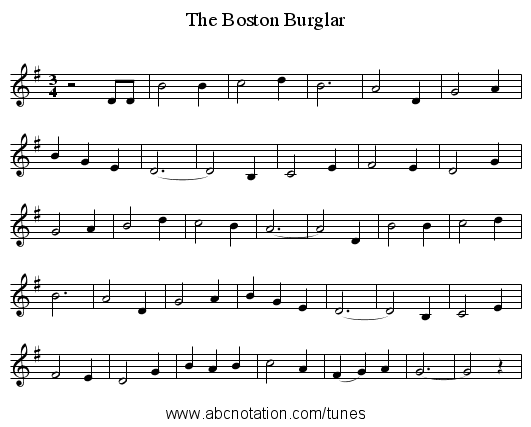 The Boston Burglar - staff notation