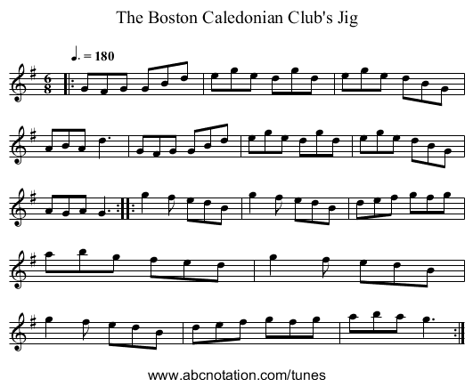 The Boston Caledonian Club's Jig - staff notation