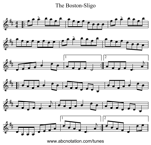 The Boston-Sligo - staff notation