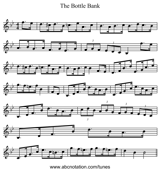 The Bottle Bank - staff notation