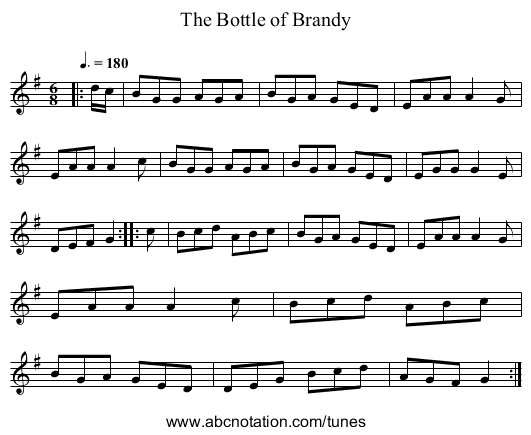 The Bottle of Brandy - staff notation