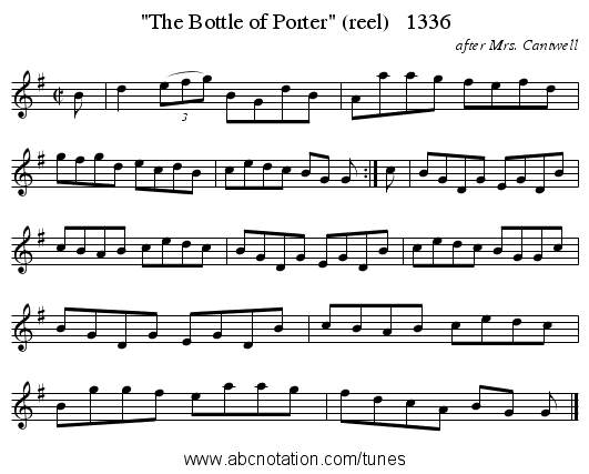 The Bottle of Porter (reel)   1336 - staff notation