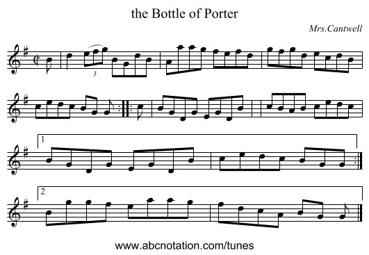 the Bottle of Porter - staff notation