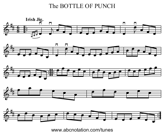 The BOTTLE OF PUNCH - staff notation