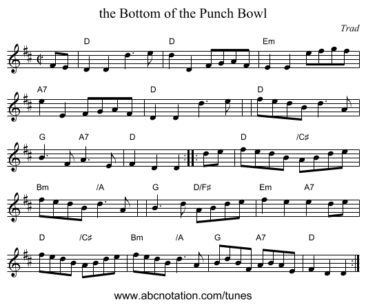 the Bottom of the Punch Bowl - staff notation