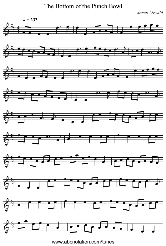 The Bottom of the Punch Bowl - staff notation