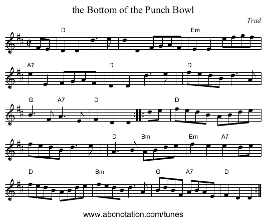 the Bottom of the Punch Bowl - staff notation