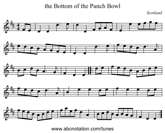 the Bottom of the Punch Bowl - staff notation