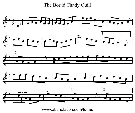 The Bould Thady Quill - staff notation