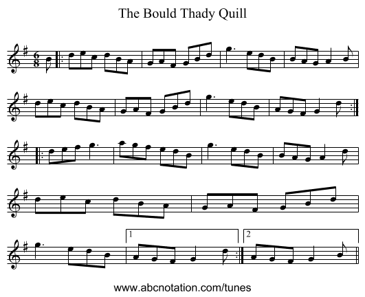 The Bould Thady Quill - staff notation