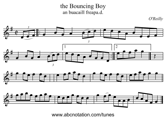 the Bouncing Boy - staff notation