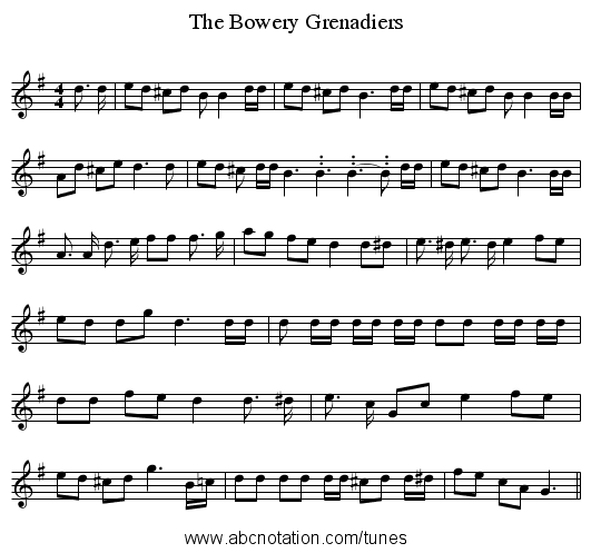 The Bowery Grenadiers - staff notation