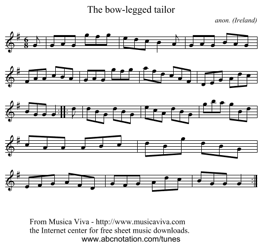 The bow-legged tailor - staff notation