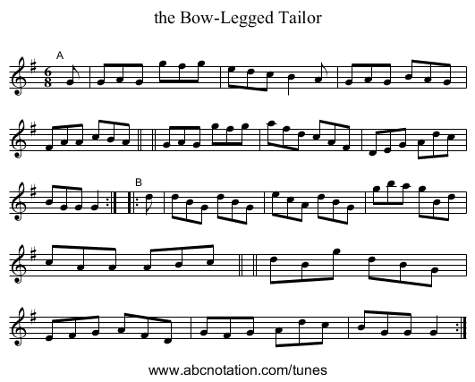 the Bow-Legged Tailor - staff notation