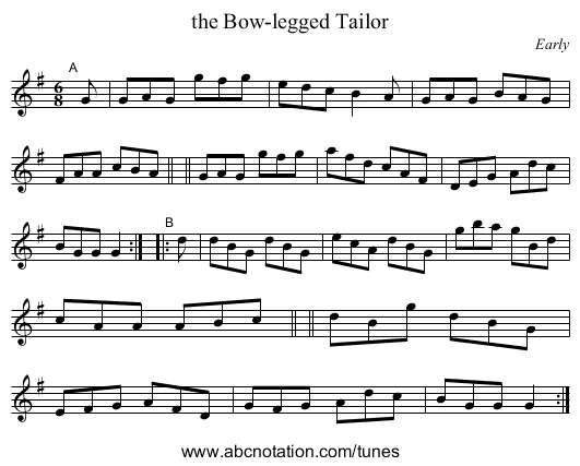 the Bow-legged Tailor - staff notation