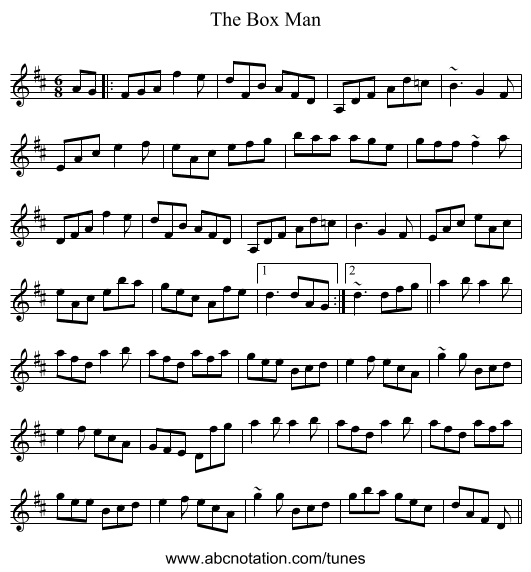 The Box Man - staff notation